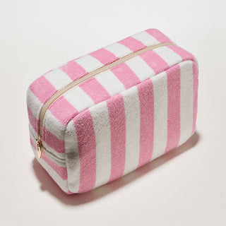 Striped Terry Cloth Cosmetic Pouch Bag