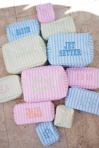 Nylon Striped Makeup Bag Collection