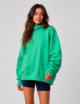 Ladies Casual Solid Mock Neck Oversized Sweatshirt