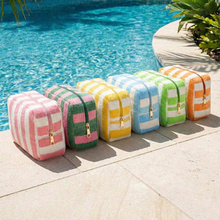 Striped Terry Cloth Cosmetic Pouch Bag