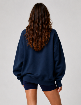 Ladies Casual Solid Mock Neck Oversized Sweatshirt