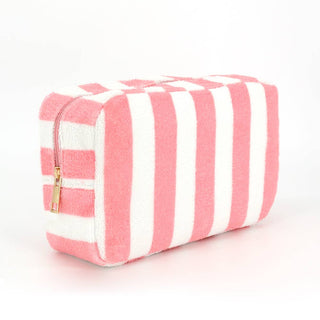Striped Terry Cloth Cosmetic Pouch Bag