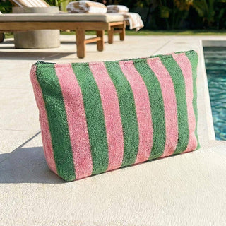 Striped Terry Cloth Cosmetic Pouch Bag