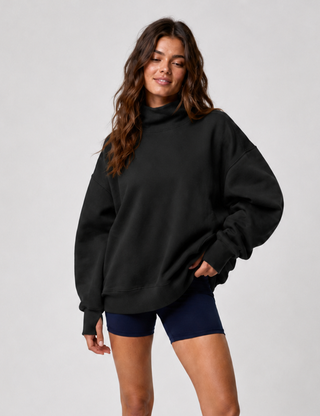 Ladies Casual Solid Mock Neck Oversized Sweatshirt