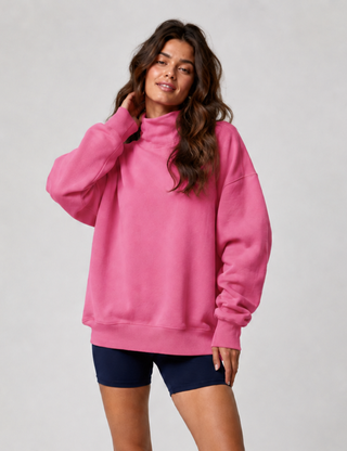 Ladies Casual Solid Mock Neck Oversized Sweatshirt