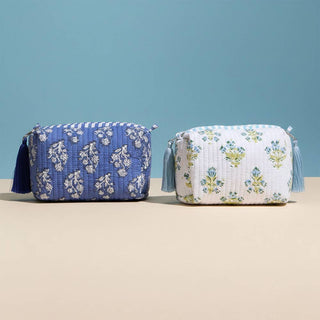 Floral Pattern Quilted Tassel Portable Cosmetic Pouch Bag