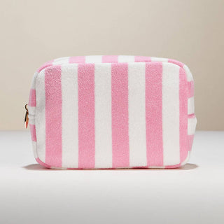 Striped Terry Cloth Cosmetic Pouch Bag