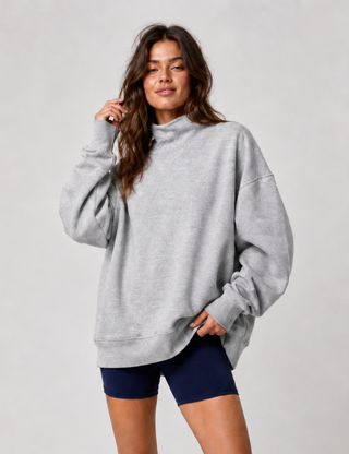 Ladies Casual Solid Mock Neck Oversized Sweatshirt