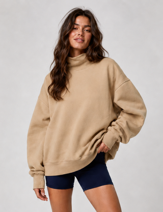 Ladies Casual Solid Mock Neck Oversized Sweatshirt