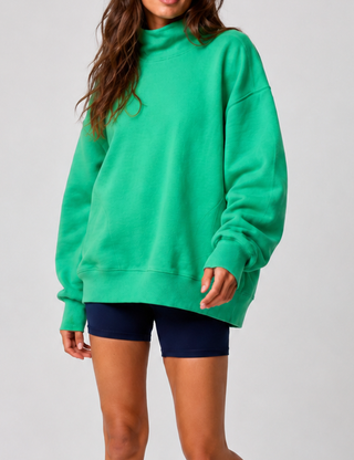 Ladies Casual Solid Mock Neck Oversized Sweatshirt