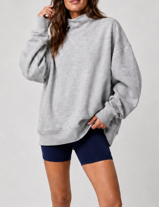 Ladies Casual Solid Mock Neck Oversized Sweatshirt