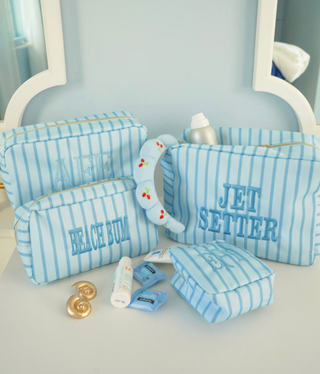 Nylon Striped Makeup Bag Collection