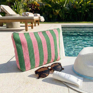 Striped Terry Cloth Cosmetic Pouch Bag