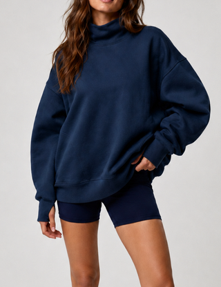 Ladies Casual Solid Mock Neck Oversized Sweatshirt
