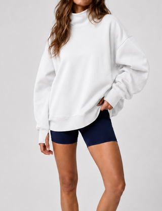 Ladies Casual Solid Mock Neck Oversized Sweatshirt