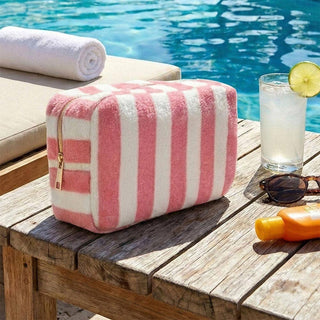 Striped Terry Cloth Cosmetic Pouch Bag