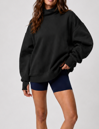 Ladies Casual Solid Mock Neck Oversized Sweatshirt